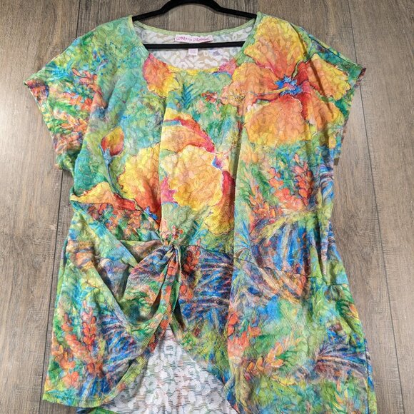 Leoma Lovegrove Tunic Top Womens 3XL Multicolor Print Asymmetrical Beach - Picture 1 of 9